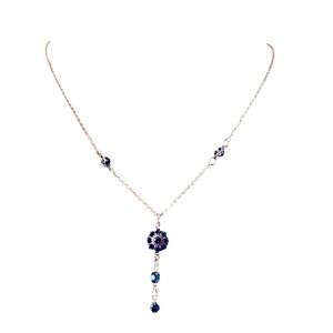 New Vintage Silver tone Handmade Blue Cubic Zirconia dangle drop Necklace